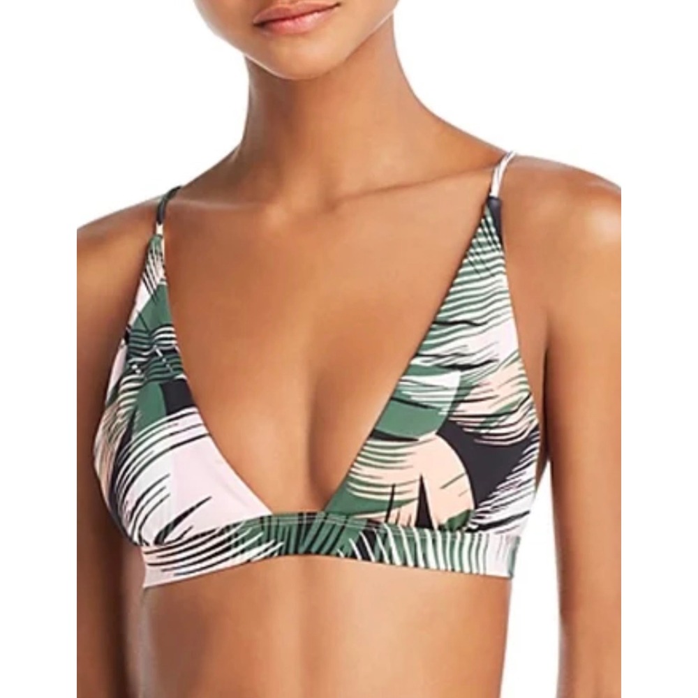 Dolce Vita Flamingo Palm Print Triangle Bikini Top Green Pink DVTP119126 Large